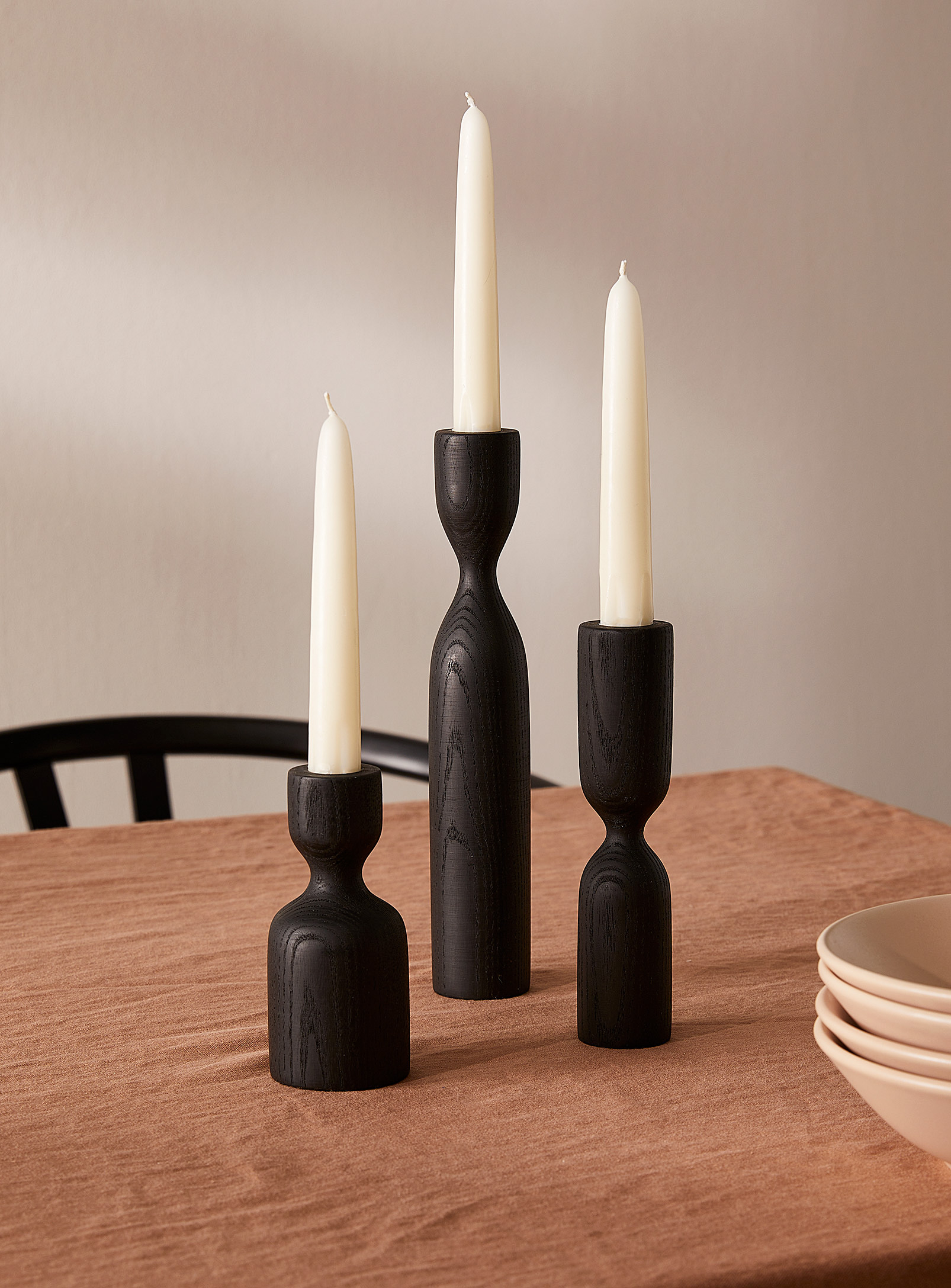 La Fabrique Déco Scandinavian Ash Wood Candlestick Set With Candles In Brown