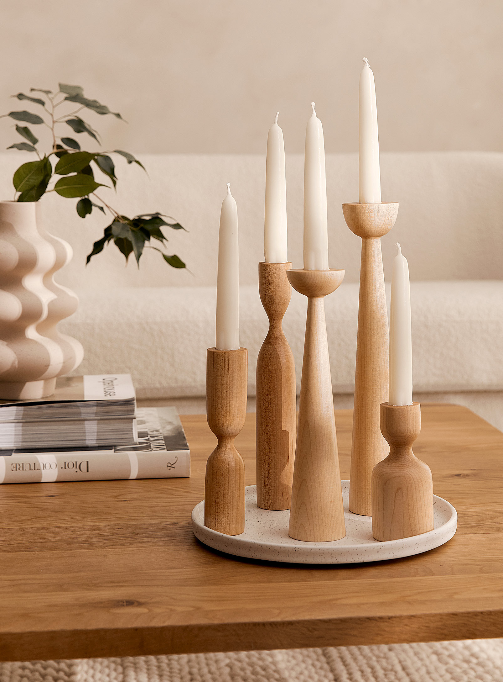 La Fabrique Déco Maple Candlestick Set With Candles In Brown