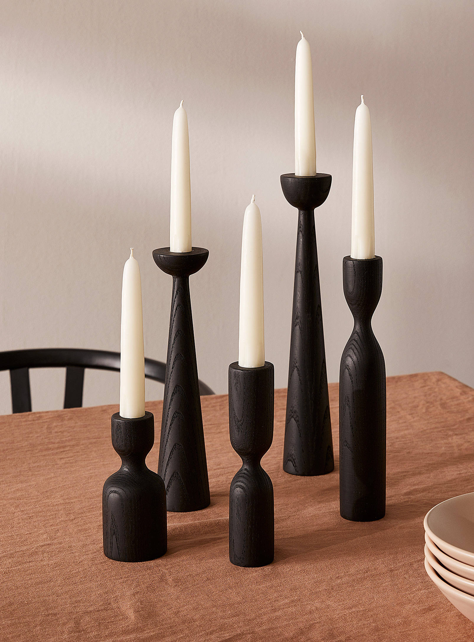 La Fabrique Déco Scandinavian Candlestick Set With Candles In Brown