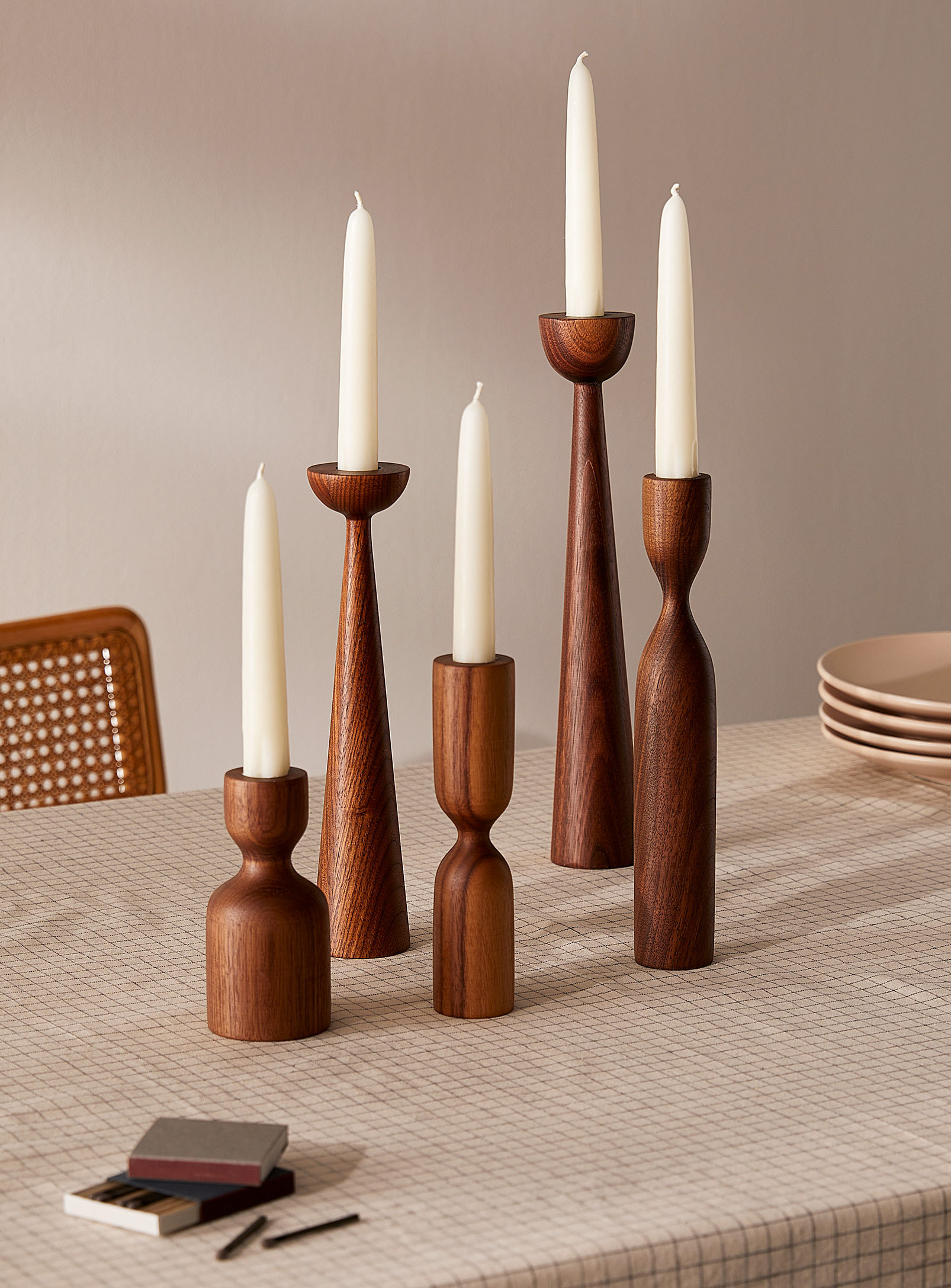 La Fabrique Déco Scandinavian Candlestick Set With Candles In Dark Brown