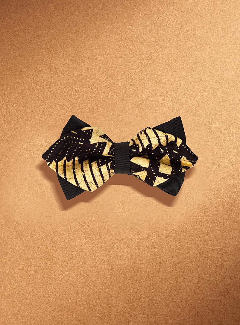 Coo-Mon Cream Beige Diamond-shaped gold and brown bow tie