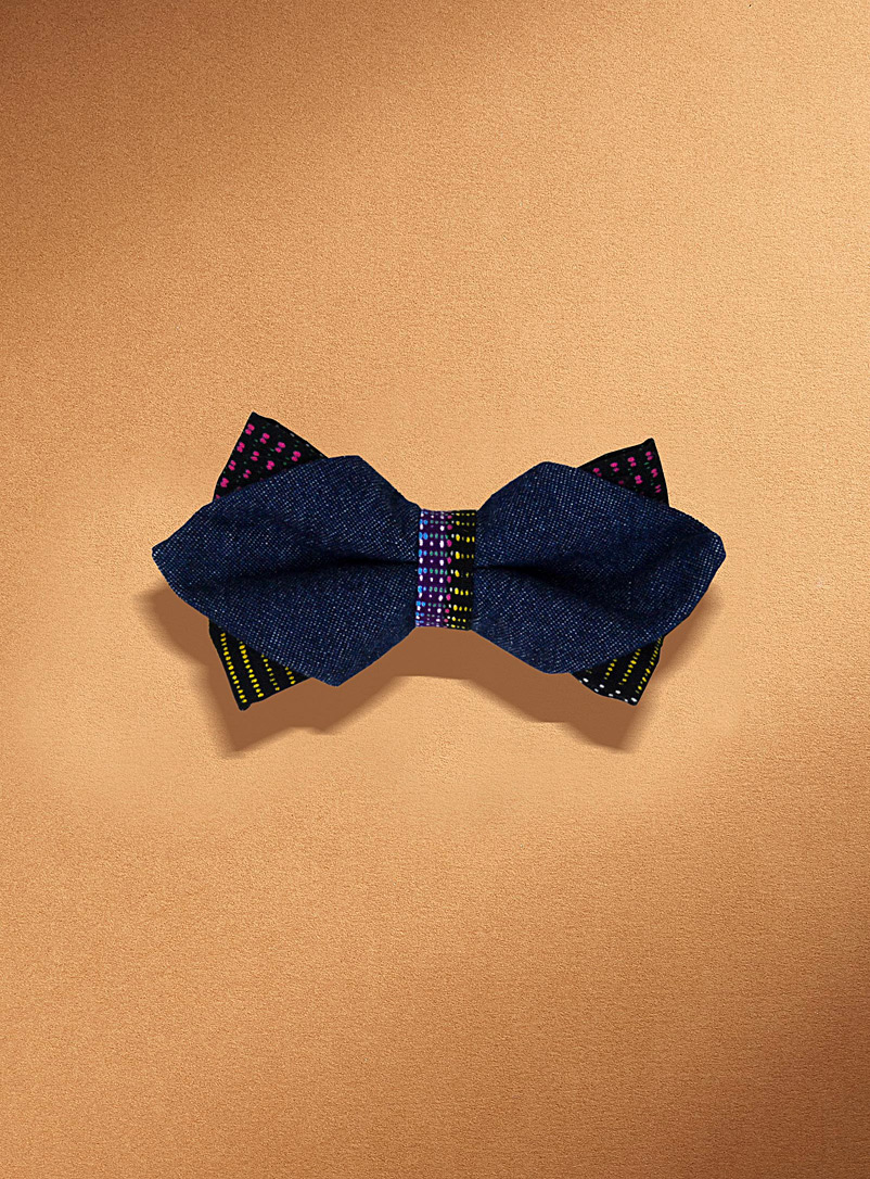 Coo-Mon Blue Diamond-shaped denim bow tie