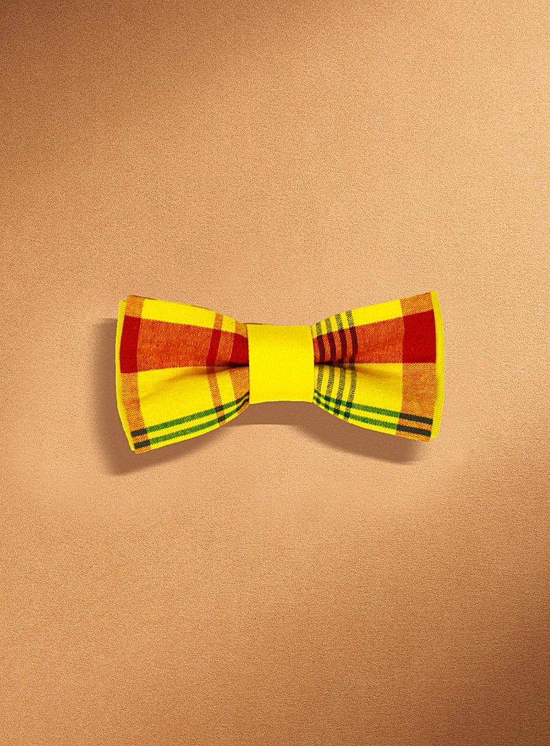 Coo-Mon Patterned Yellow Yellow madras bow tie