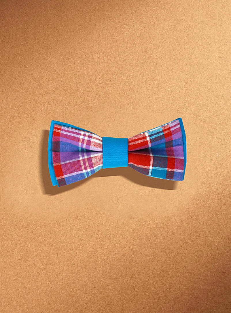 Coo-Mon Patterned Blue Blue madras bow tie