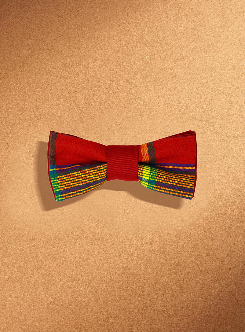 Coo-Mon Patterned Red Red madras bow tie