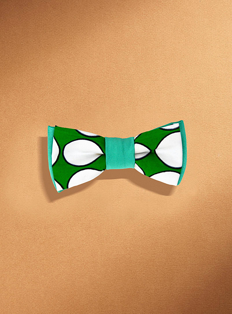 Coo-Mon Patterned Green Green and White polka dot bow tie