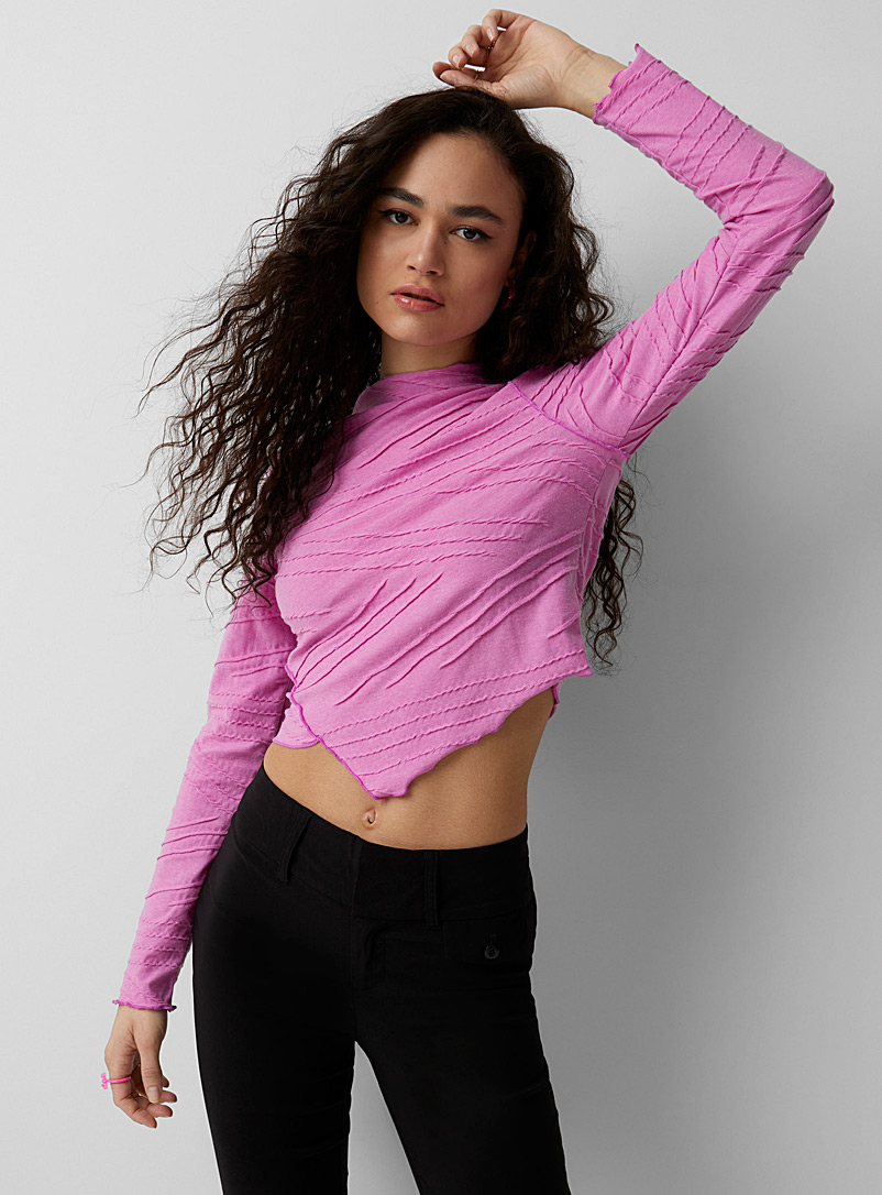 Twik Pink Reverse seams asymmetrical T-shirt for women