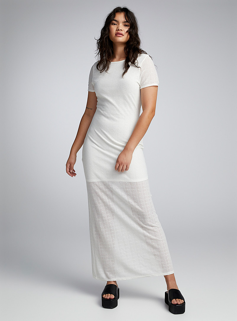 Twik Ivory White Waffle-knit maxi dress for women