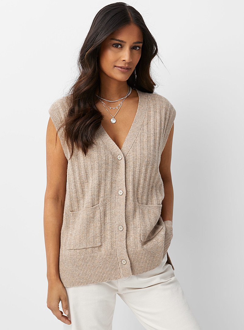 Soaked in Luxury Light Brown Barnes textured stripes sweater vest for women