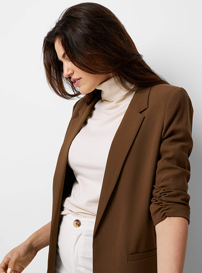 Soaked in Luxury Brown Shirley fluid gathered-sleeve blazer for women