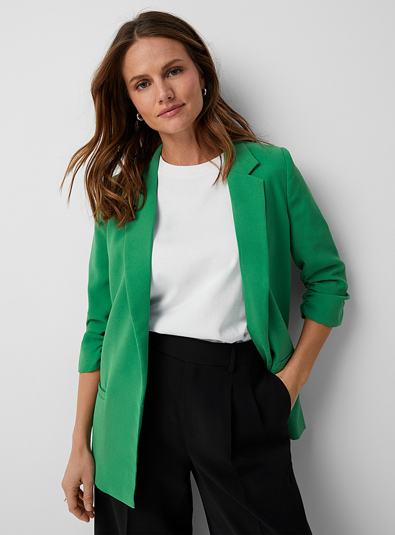 Soaked in Luxury Kelly Green Shirley fluid gathered-sleeve blazer for women