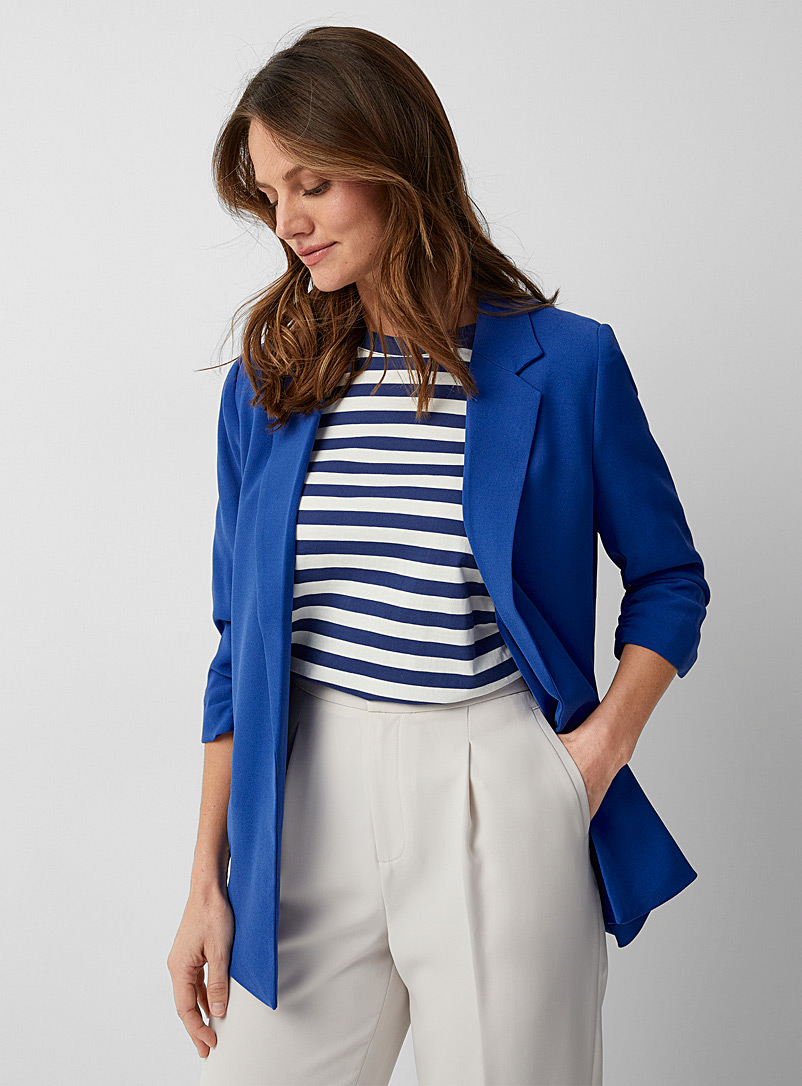 Soaked in Luxury Blue Shirley fluid gathered-sleeve blazer for women