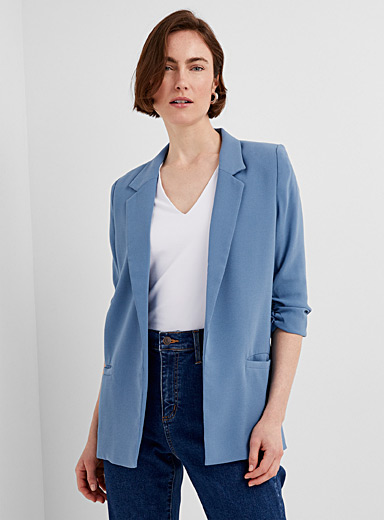Solid Shirred Sleeve Blazer