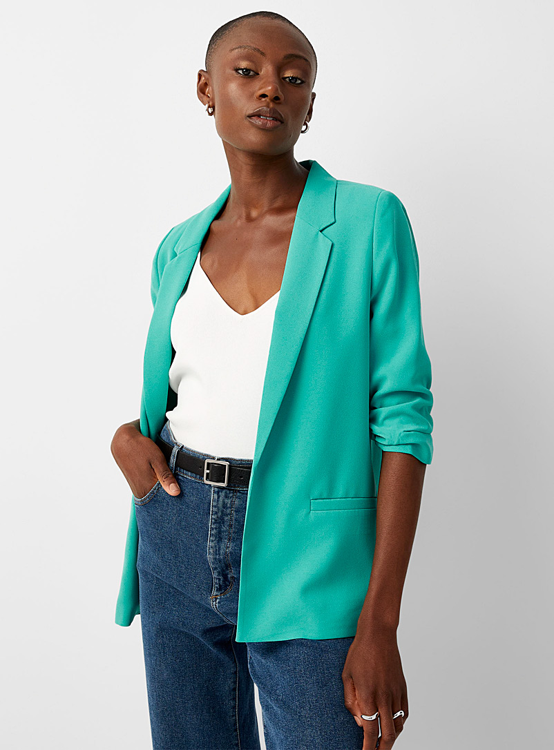 Soaked in Luxury Teal Shirley fluid gathered-sleeve blazer for women
