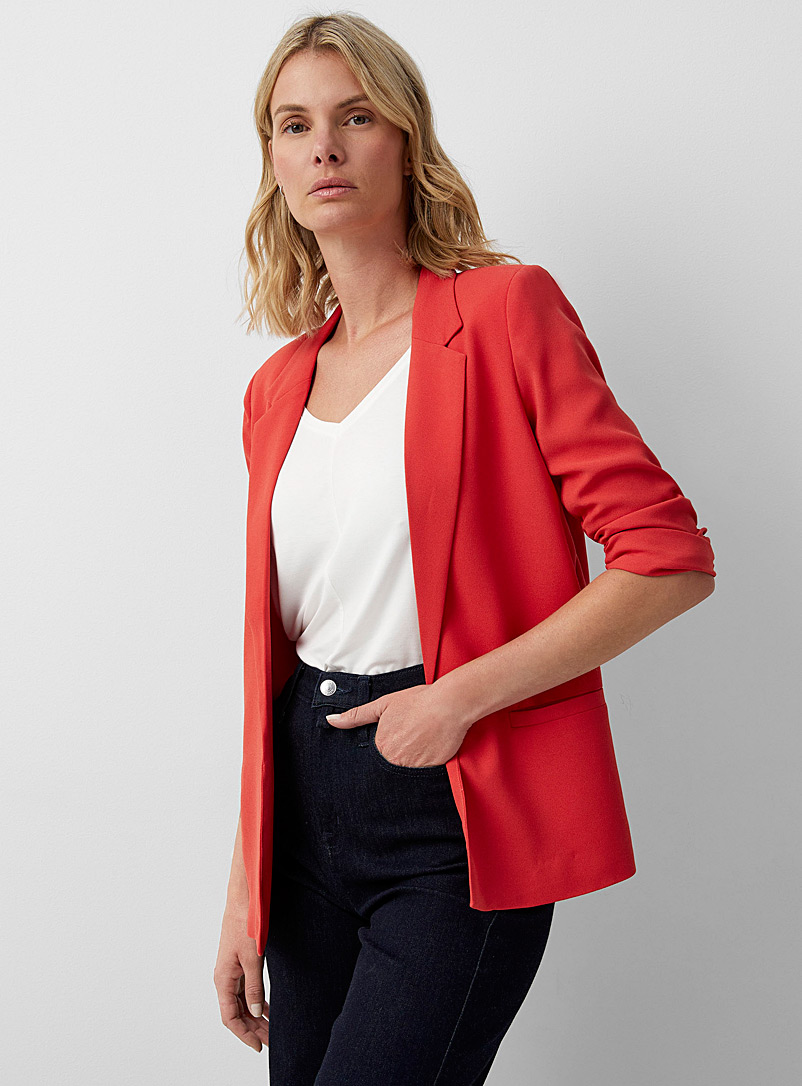 Soaked in Luxury Ruby Red Shirley fluid gathered-sleeve blazer for women