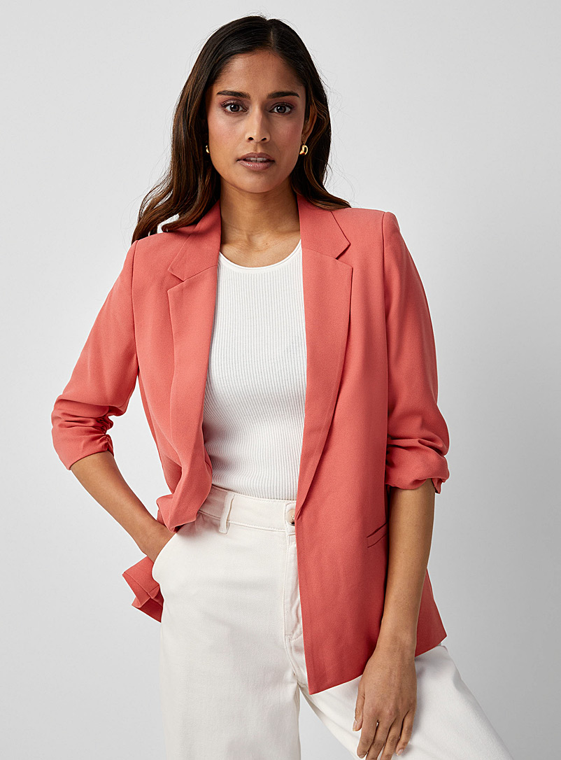 Soaked in Luxury Dusky Pink Shirley fluid gathered-sleeve blazer for women