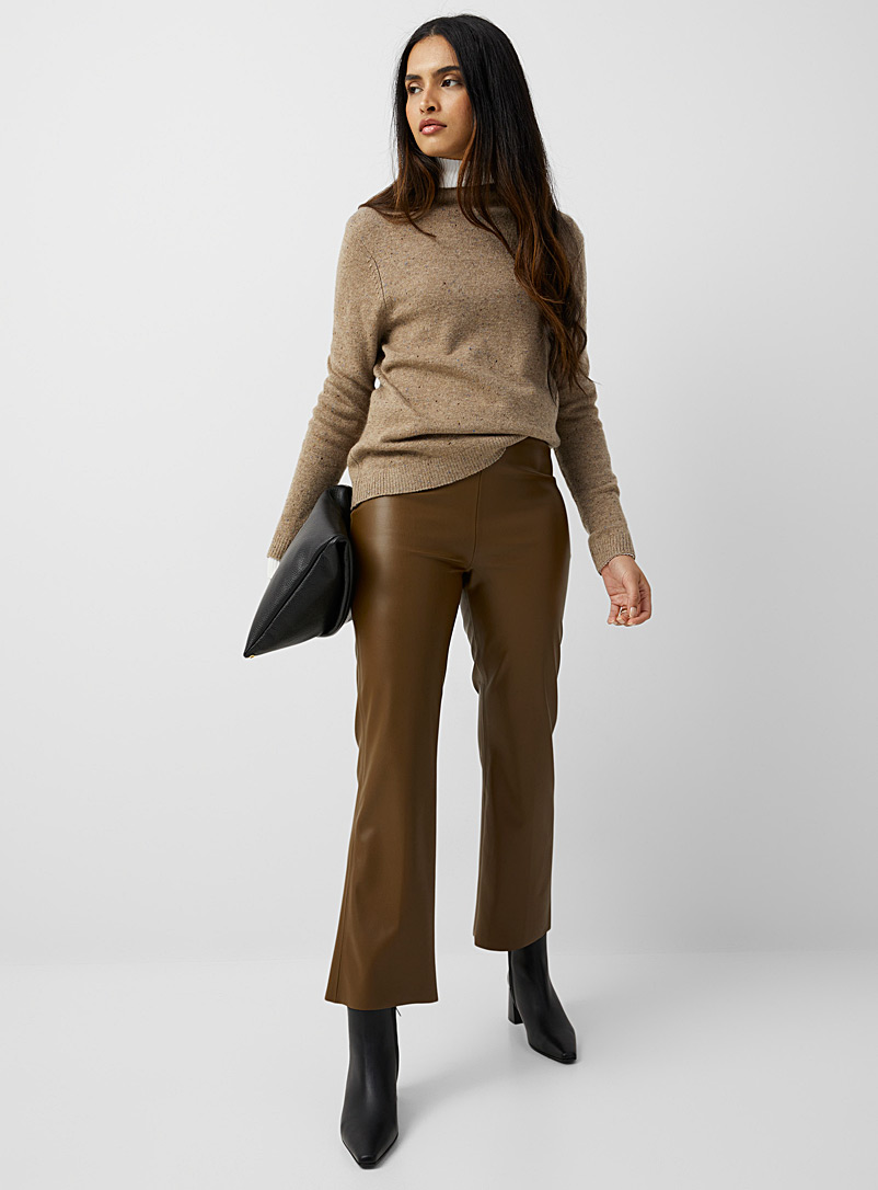 Soaked in Luxury Dark Brown Faux-leather fit-and-flare pant for women