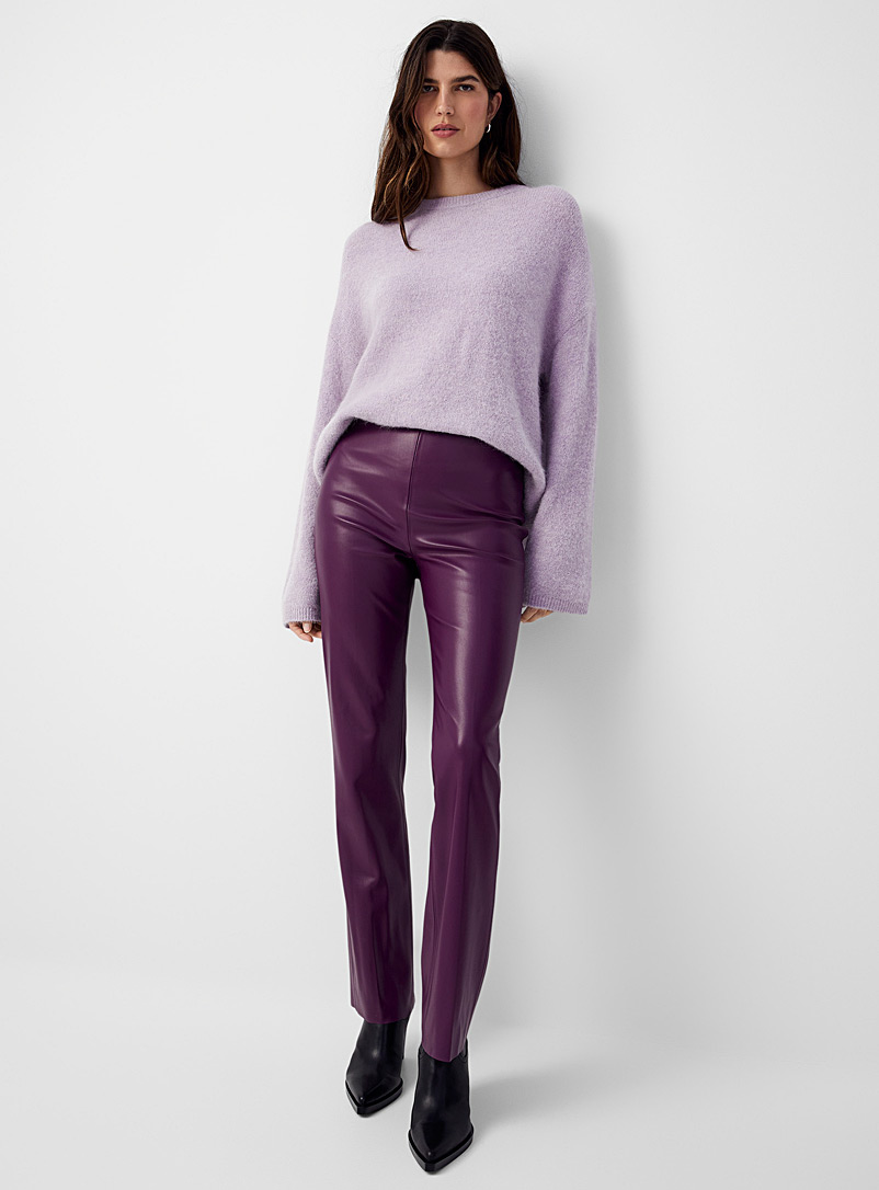 Soaked in Luxury Mauve Kaylee eggplant faux-leather straight pant for women