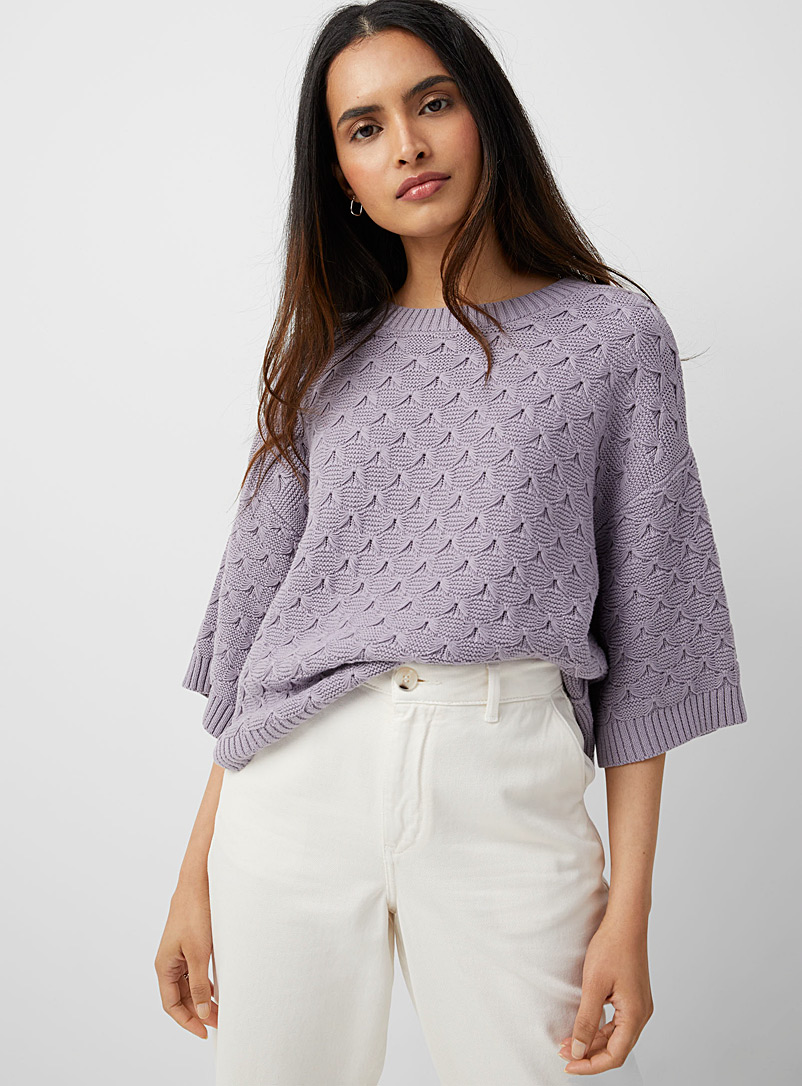 Soaked in Luxury: Le pull mailles boucles Rosalie Lilas pour femme