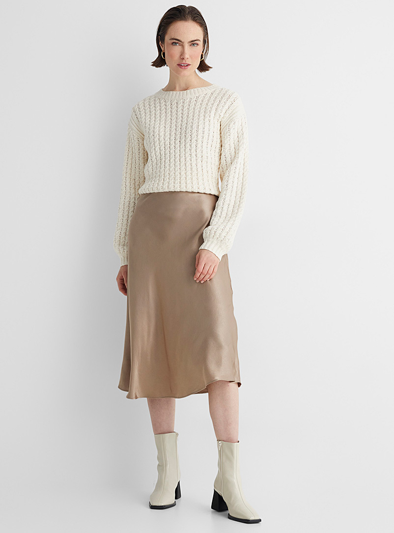Soaked in Luxury Light Brown Katharine satiny midi skirt for women