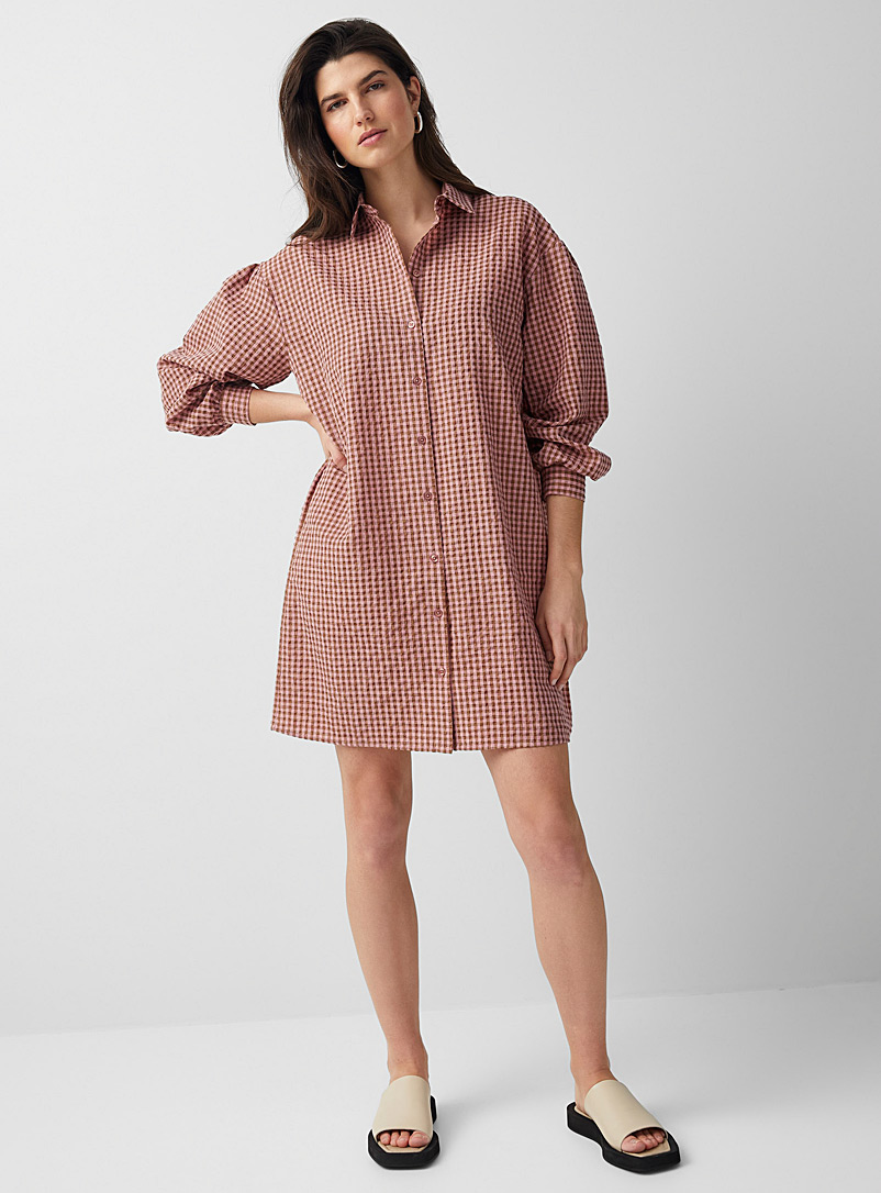 Soaked in Luxury Dusky Pink Rosy gingham shirtdress for women