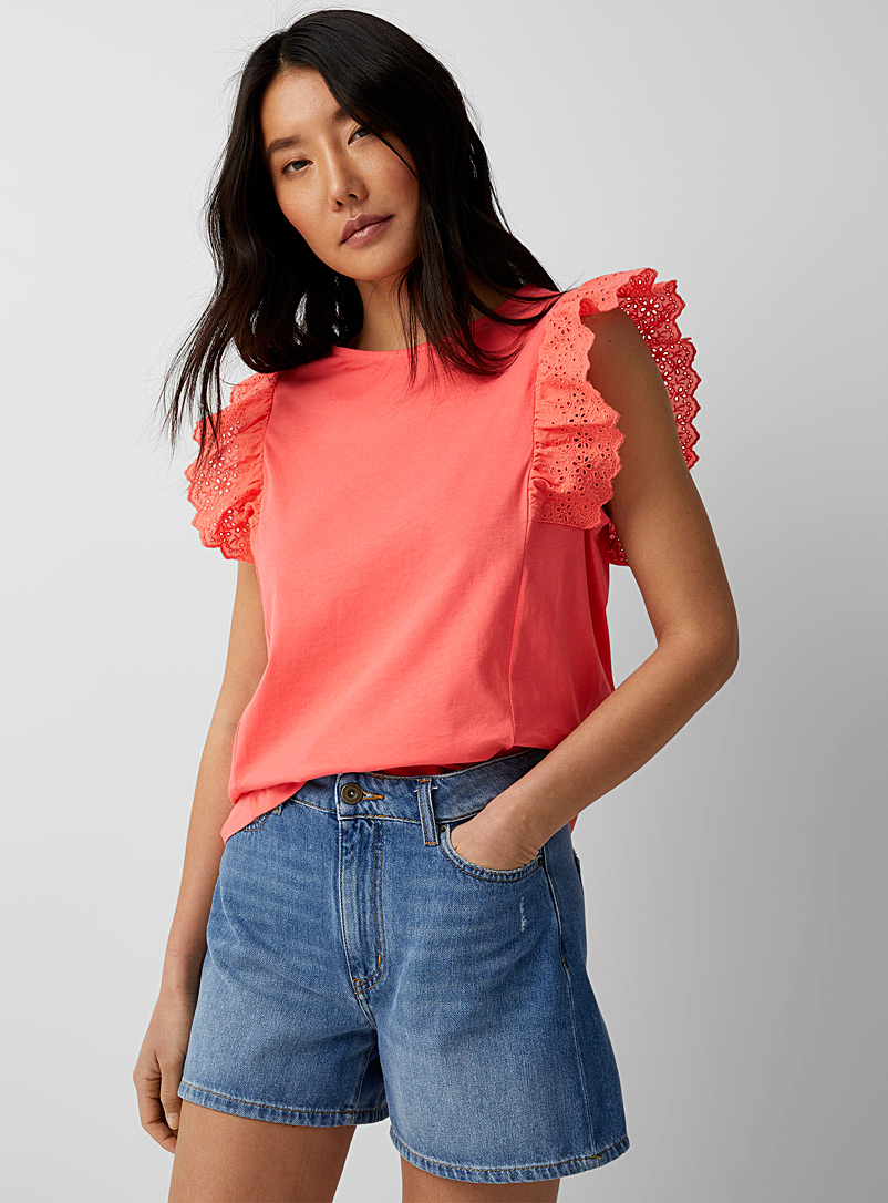 Soaked in Luxury Pink Susan embroidered ruffles T-shirt for women
