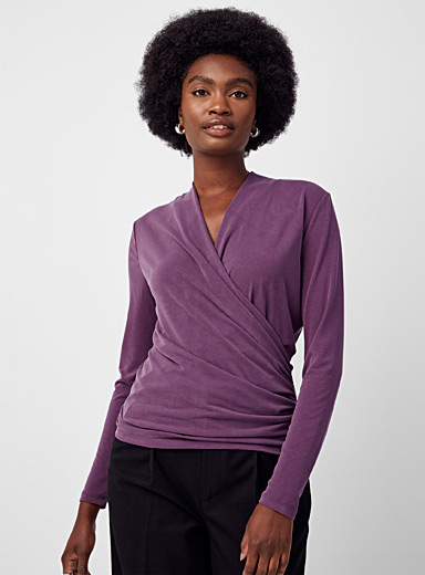 Soaked in Luxury Purple Columbine ruched crossover T-shirt for women