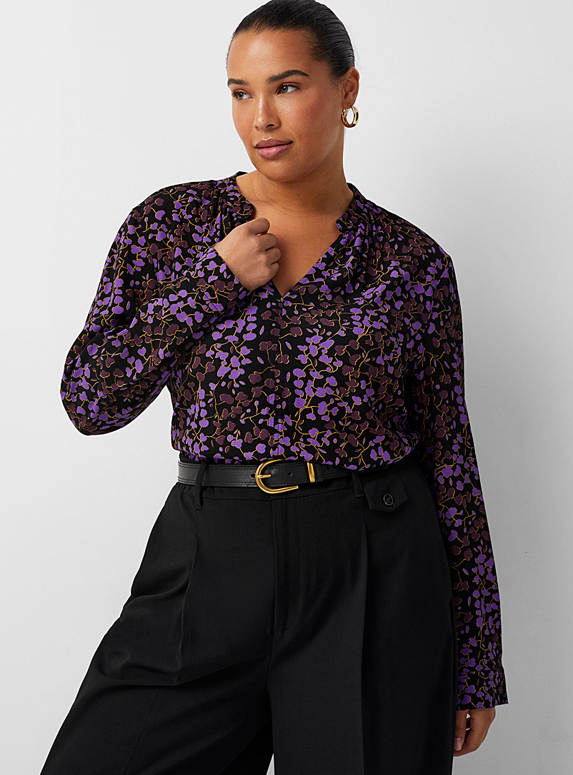 Soaked in Luxury Purple with patterns Amethyst garden V-neck blouse for women