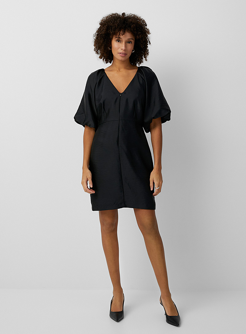 Soaked in Luxury Black Jacinta puff-sleeve satiny dress for women