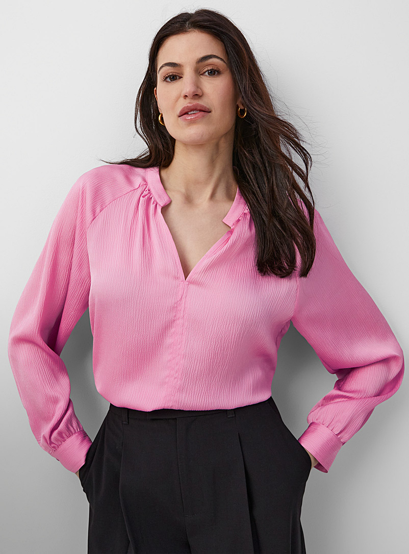 Soaked in Luxury Pink Ioana waffled loose satin blouse for women