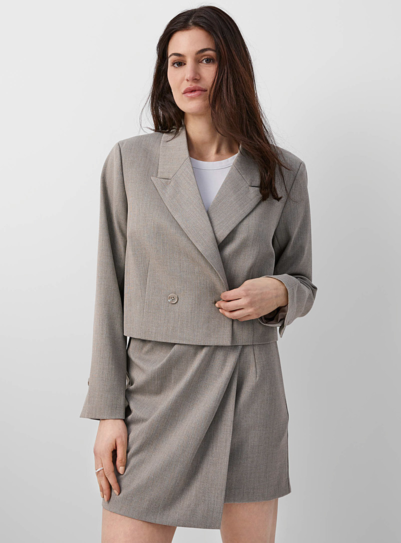 Soaked in Luxury Grey Sibba semi-plain crossover skirt for women