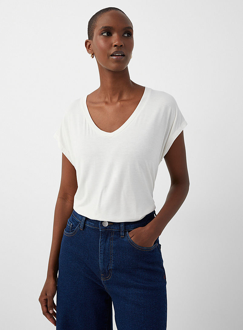 Soaked in Luxury: Le t-shirt fluide à mancherons Mist Blanc cassé pour femme