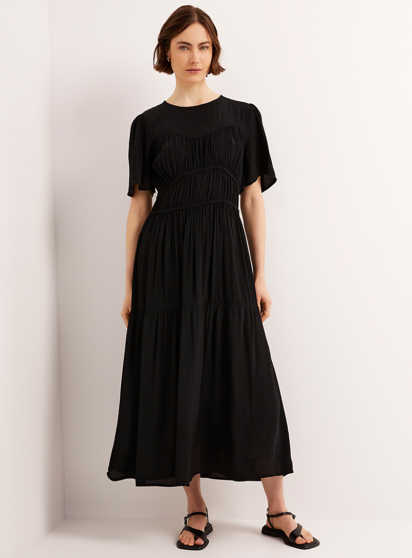 Soaked in Luxury Black Brielle ruched waist tiered dress for women