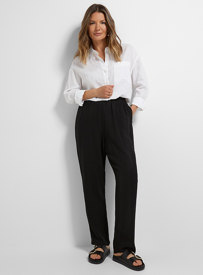 Soaked in Luxury: Le pantalon lin noir taille élastique Vinda Noir pour femme