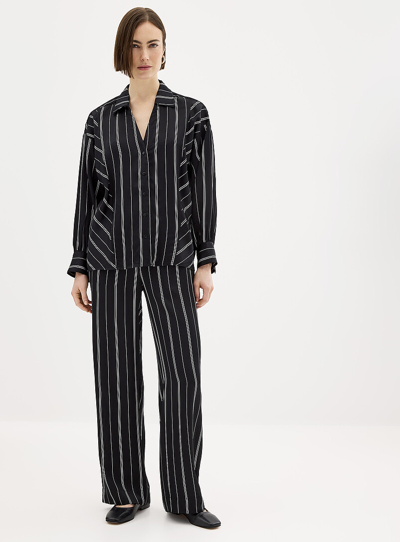 Soaked in Luxury Black and White Marcela contrasting stripes satin shirt for women
