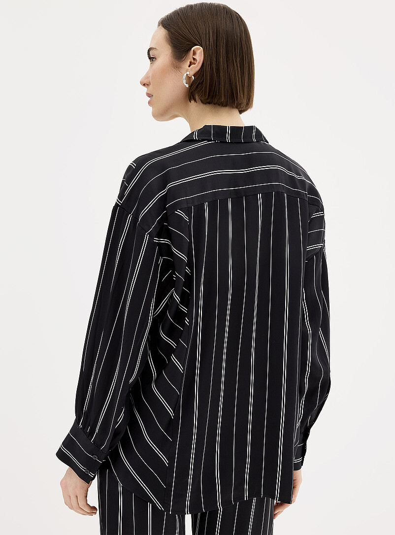 Soaked in Luxury Black and White Marcela contrasting stripes satin shirt for women