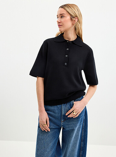 Soaked in Luxury: Le long polo structur&eacute; pur coton Noir pour femme