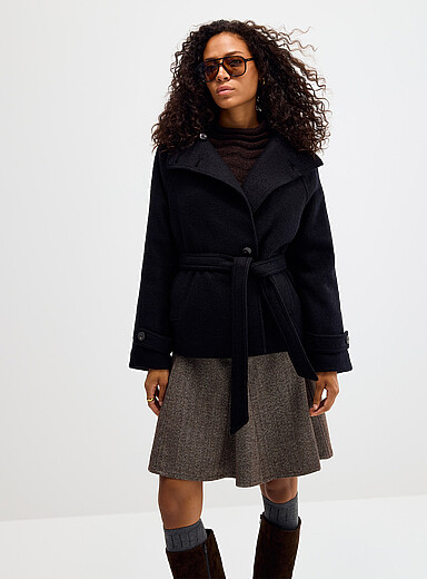 Soaked in Luxury Black Angelina belted cropped wool-blend overcoat for women