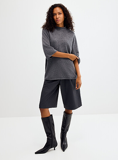 Elbow-sleeve pure wool sweater