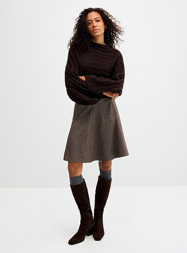 Soaked in Luxury Brown Kango fit-and-flare herringbone skirt for women