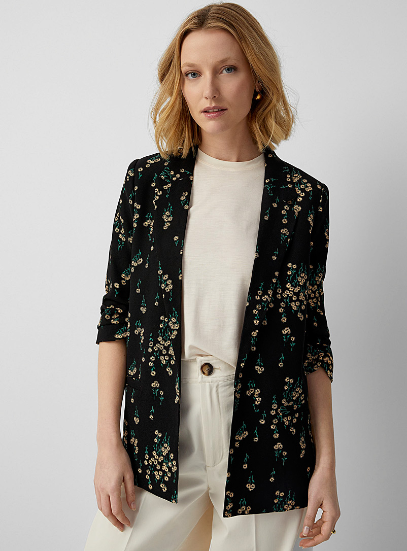 Soaked in Luxury Patterned Black Shirley gathered sleeves floral blazer for women