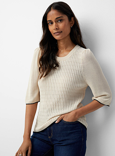 Contrasting trim cable-knit sweater | Soaked in Luxury | Shop Women's  Sweaters and Cardigans Fall/Winter 2019 | Simons