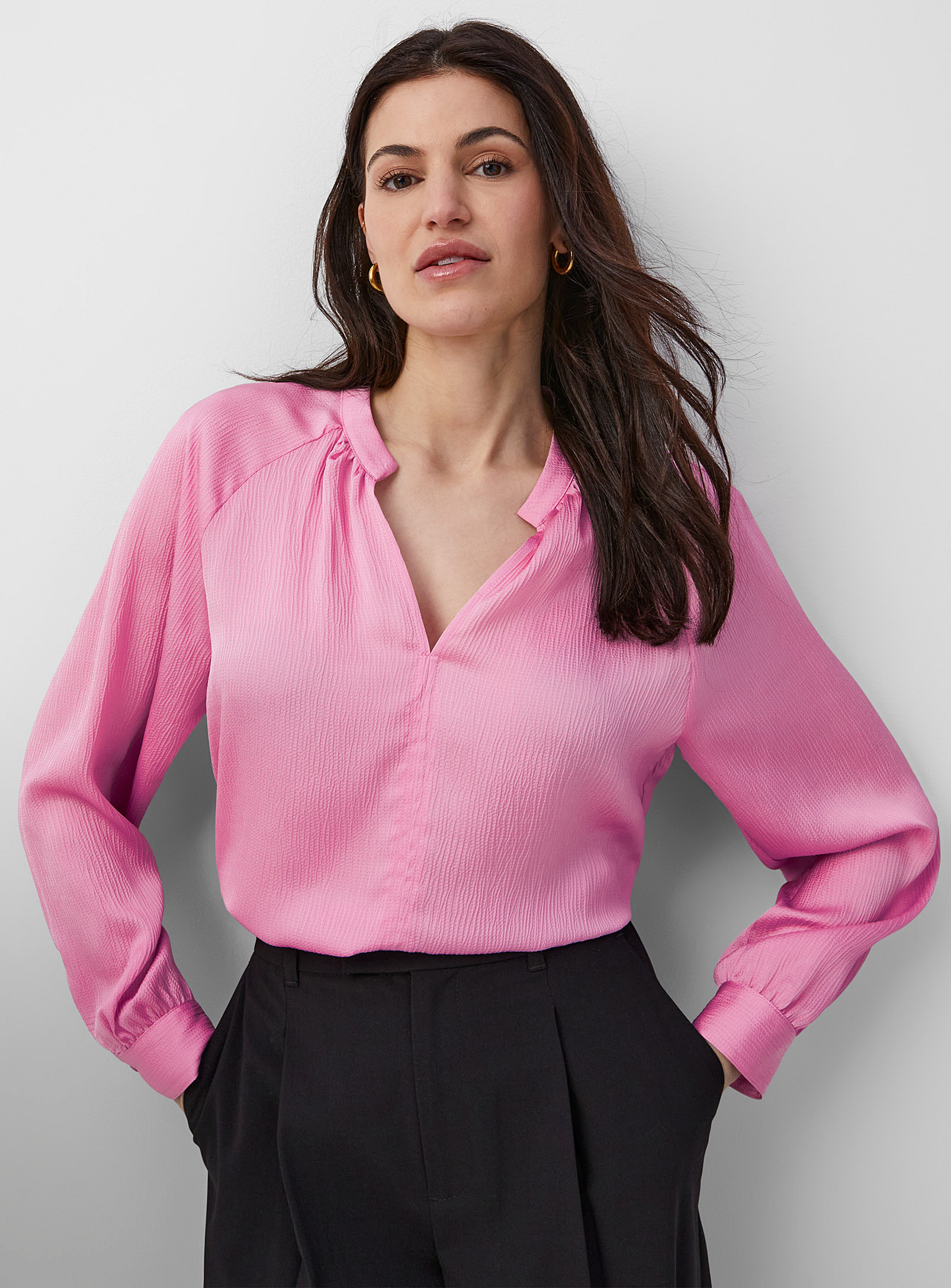 Soaked In Luxury Ioana Waffled Loose Satin Blouse In Pink