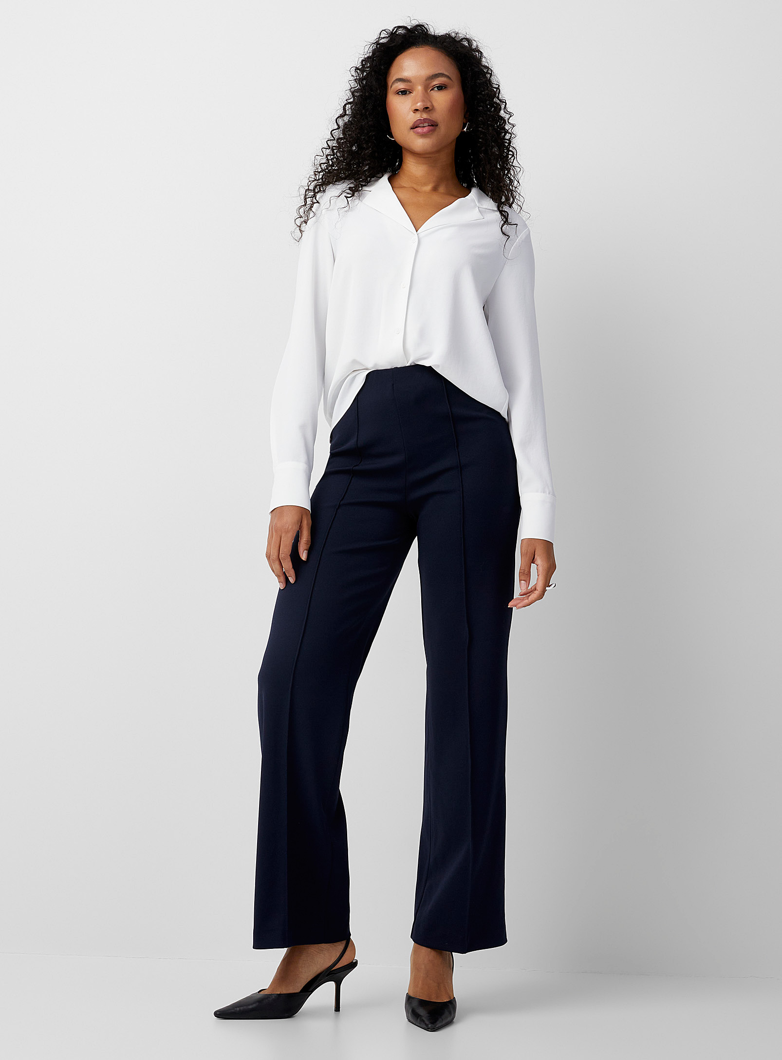 Soaked In Luxury Embossed Pleating Stretch Fabric Pant In Navy/midnight Blue