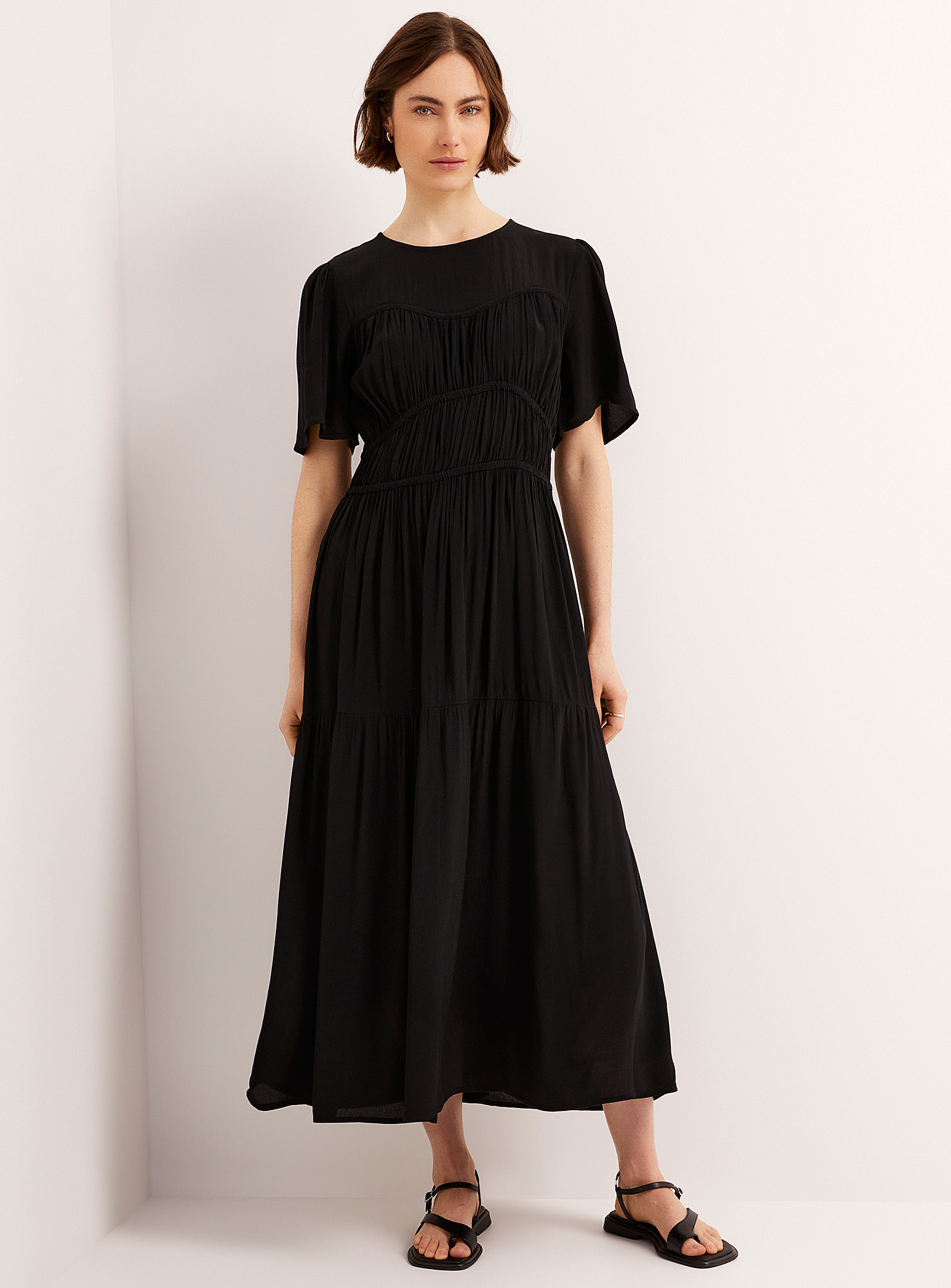 Soaked In Luxury Brielle Ruched Waist Tiered Dress In Black