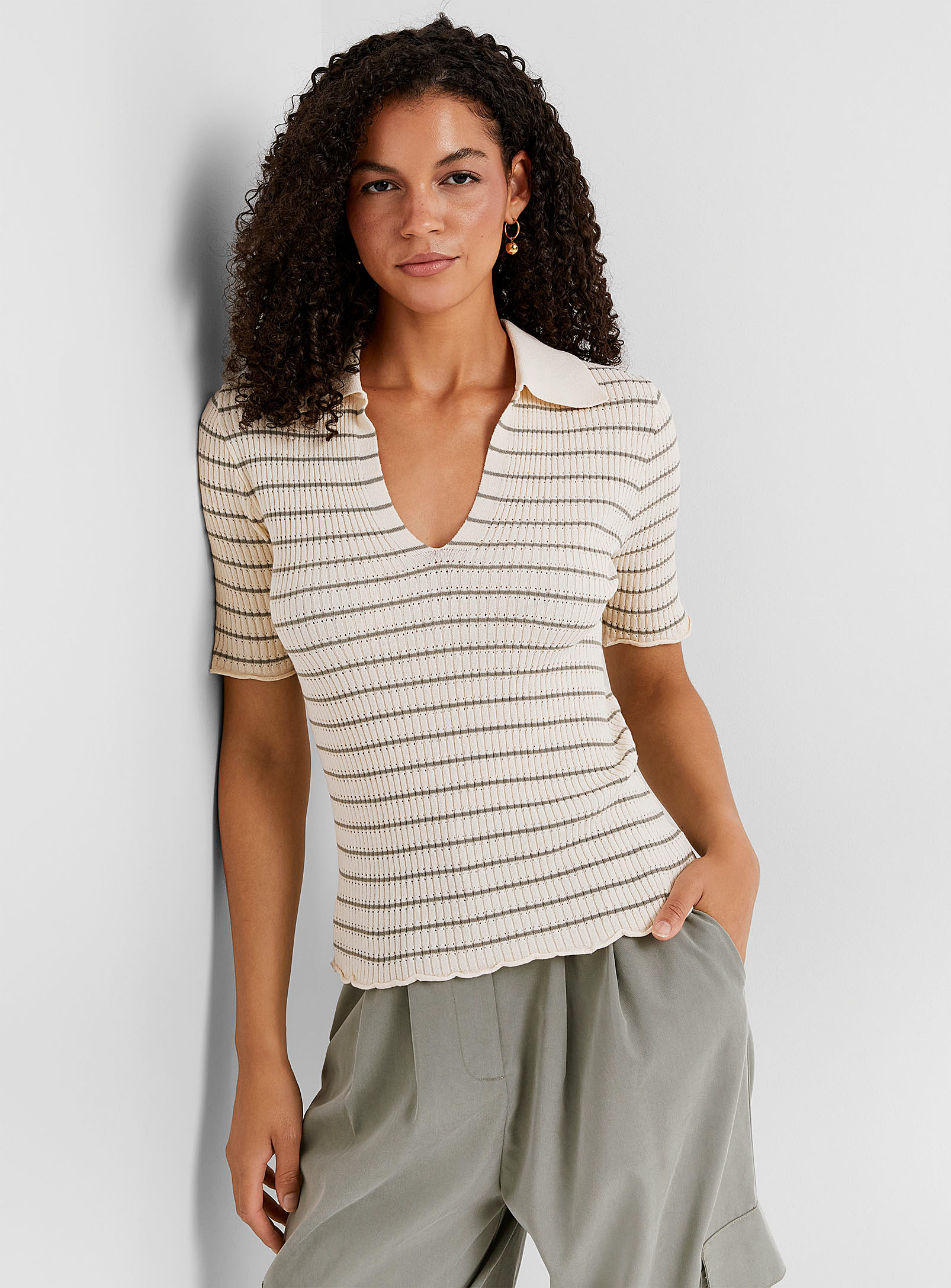 Soaked Luxury - Women's Johnny collar textured striped sweater