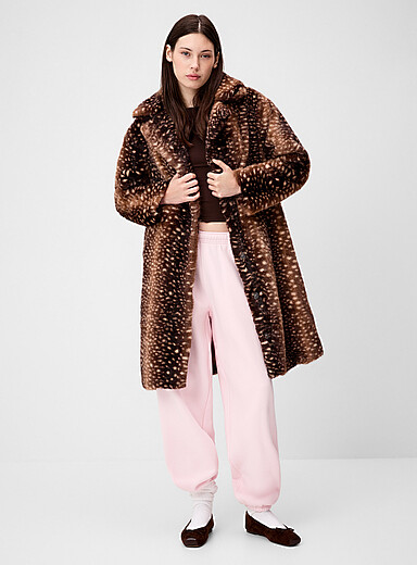 Daisy Street Brown Fawn long faux-fur coat for women