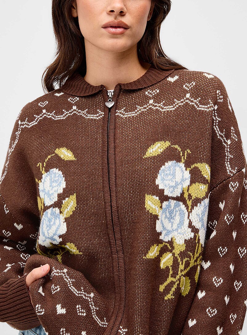 Rosette zippered cardigan | Daisy Street | Stripes & Patterns | Simons