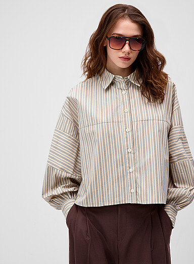 Daisy Street: La chemise carr&eacute;e manches bouffantes Jaune &agrave; motifs pour femme