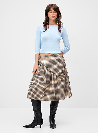 Daisy Street: La jupe midi carreaux et frisons &Eacute;cru &agrave; motifs pour femme